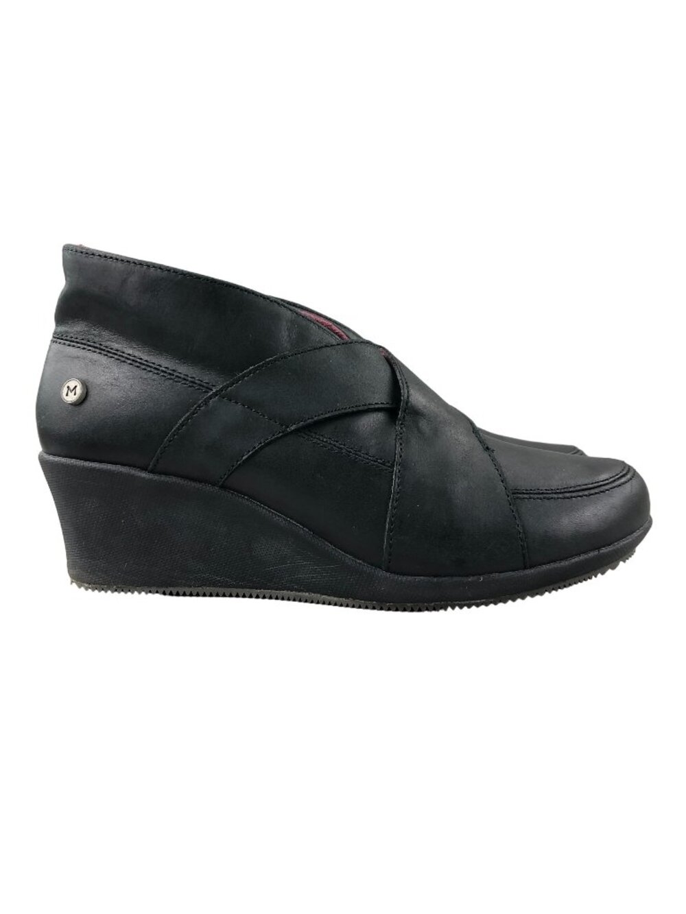 Mozo Women's Size 8 Gardena Black Leather Closed Toe High Heel Wedge Work Shoes